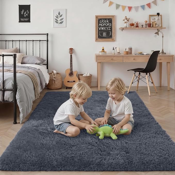8x10 Area Rug Living Room Bedroom: Fluffy Plush Shag Carpet Grey | - Image 7