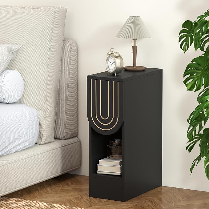weselon Narrow Nightstands Set of 2, Mid-Century Modern Slim Side End Table - Image 6