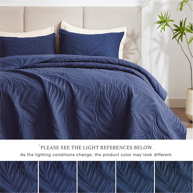 EXQ Home Quilt Set Full Queen Size Navy 3 Piece, Lightweight Soft Coverlet - Image 6