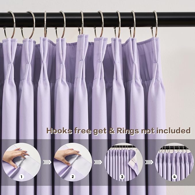 Light Purple Pinch Pleated Lilac Curtains Blackout 84 Inch Long, Thermal - Image 2