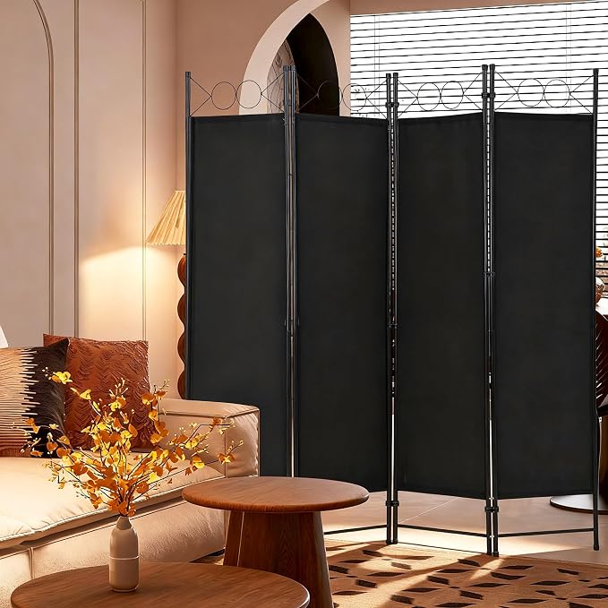 FDW 4-Panel Folding Room Divider | 6ft, Coal Black | Light & Portable | - Image 2
