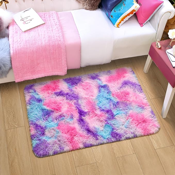 Soft Rainbow Rug for Girls Room, Cute Fluffy Girls Bedroom Rugs, 2x3 Feet - Image 5