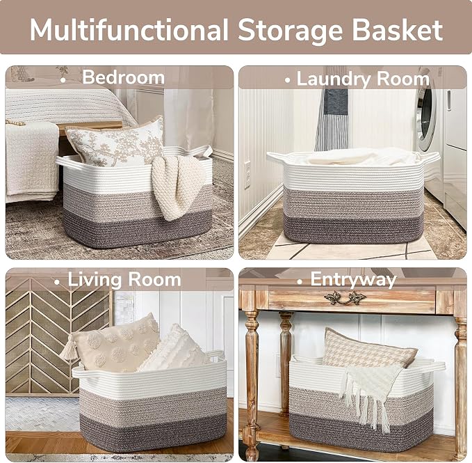 Goodpick Large Woven Rope Blanket Basket, Living Room, Bedroom & Nursery - Image 4