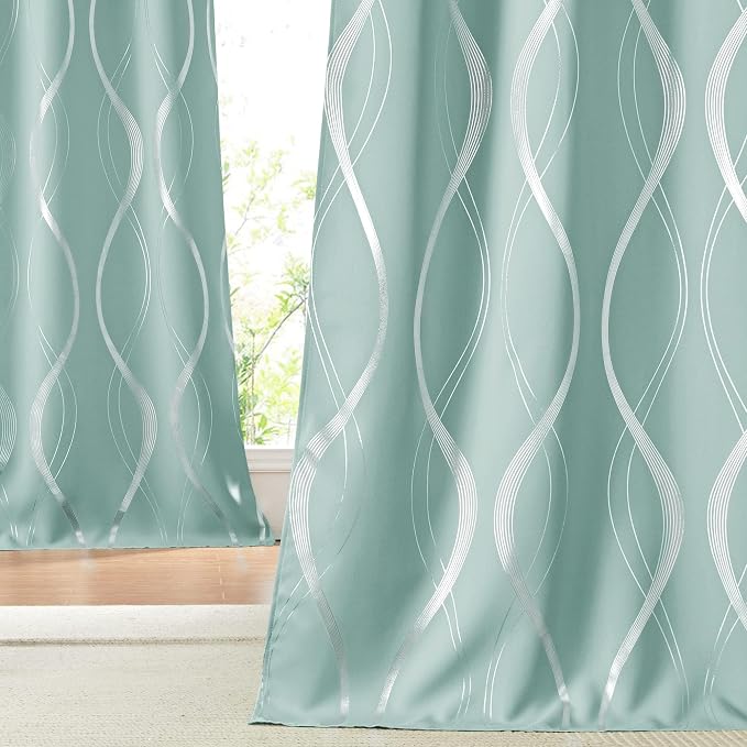 NICETOWN Aqua Blue Stripe Curtain Panels 63 inch Long - Image 6