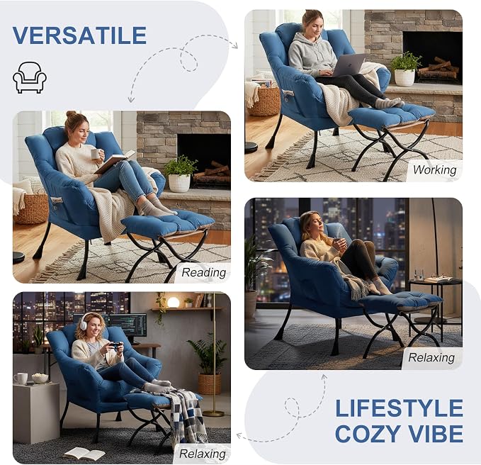 Furlide Lazy Chair with Ottoman, Modern Lounge Chair with Lumbar Pillow - Image 5