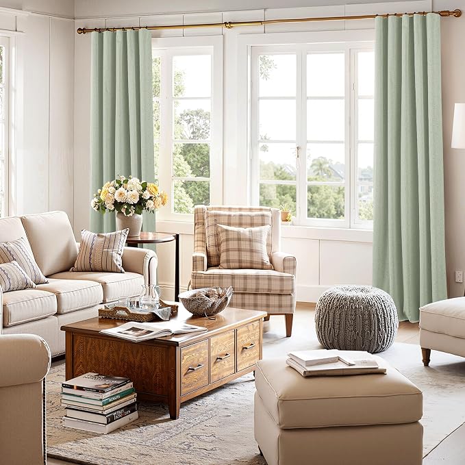 RYB HOME 100% Blackout Sage Green Linen Curtains, Extra Long Light & Heat - Image 7