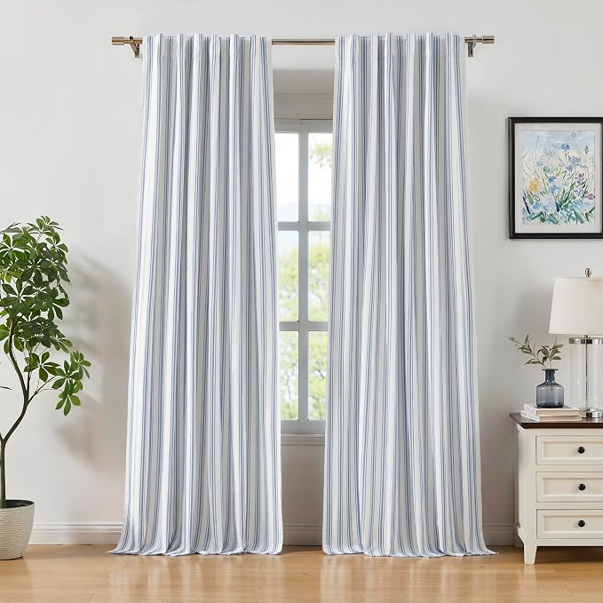 ZJDECOR Blue Striped Full Blackout Window Curtain Panels 72 Inches Length | - Image 2