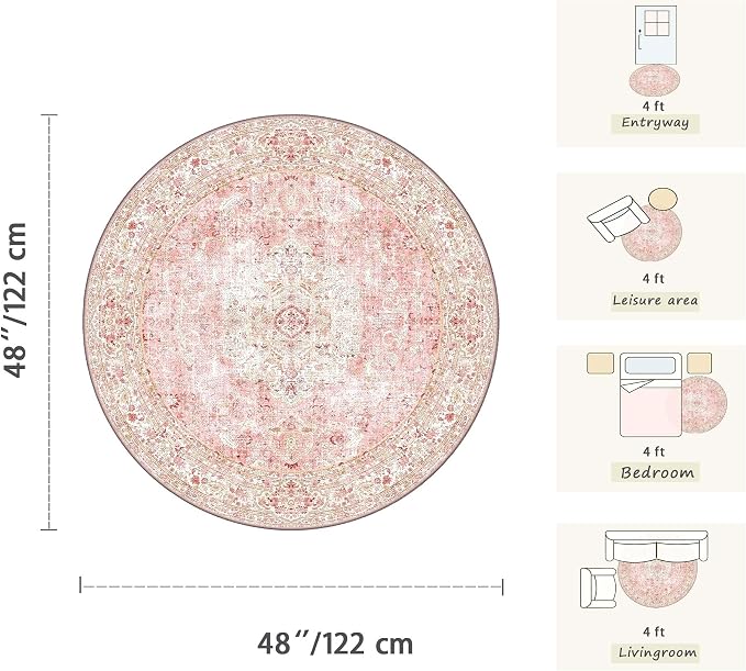 Latte&Fog 4ft Pink Round Area Rug - Image 2