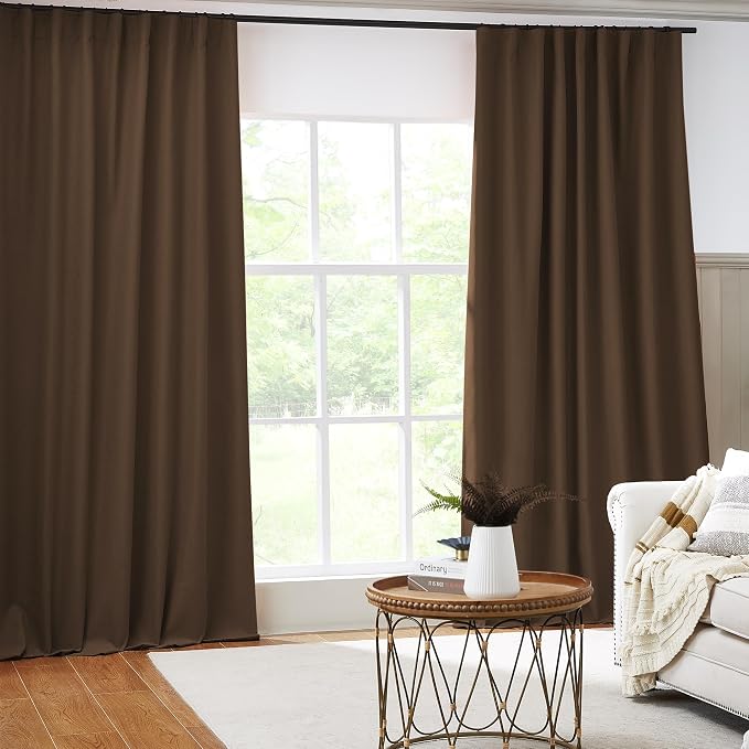 Brown Blackout Pleated Look Curtains 102 Inches Long 8.5 ft Length - Image 2