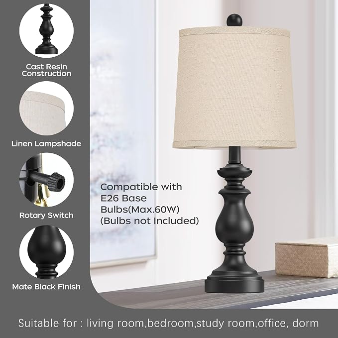 Traditional Table Lamp Set of 2, Rustic Farmhouse Table Lamps - Image 3