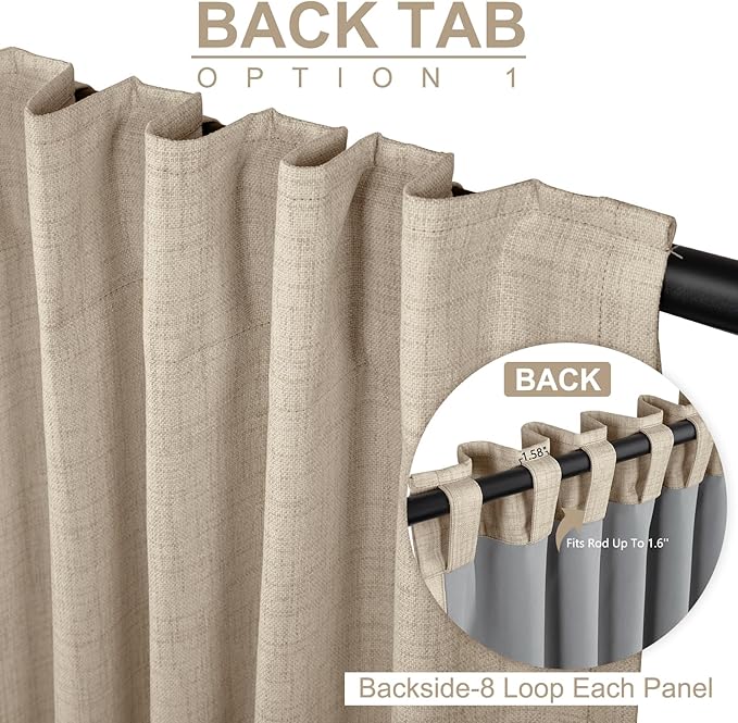Linen Textured Total Blackout Sliding Door Curtains 84 Inches Long, Oatmeal | - Image 3