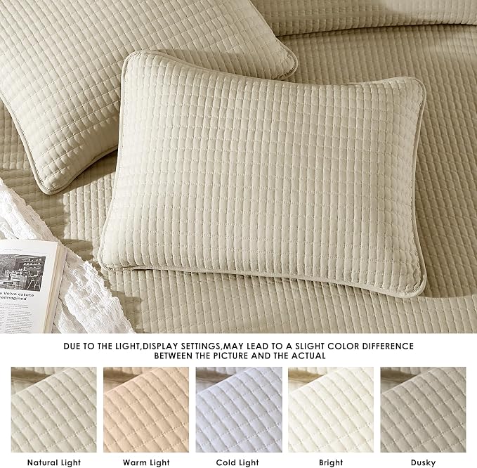 Queen Quilt- Lightweight Bedspreads Beige Queen Size Quilt Bedding Set | Soft - Image 5