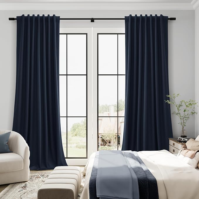 Navy Blue 100% Room Darkening Linen Curtains - Image 6