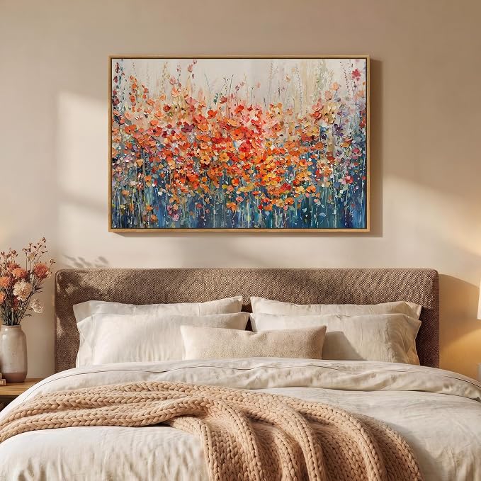 Framed Abstract Flower Wall Art, Colorful Botanical Floral Canvas Painting - Image 2
