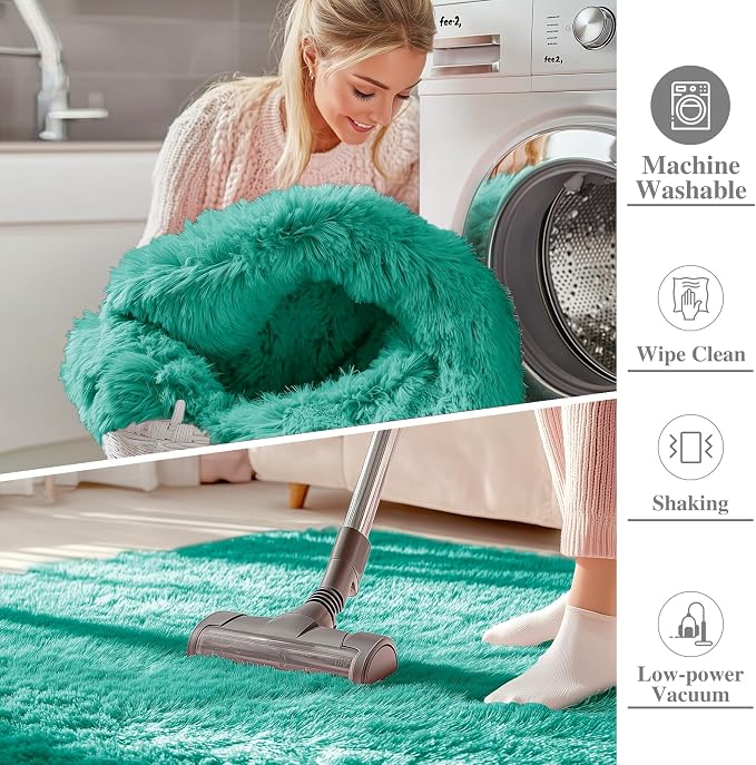 OLANLY 3x5 Machine Washable Small Bedside Rug, Soft Fluffy Shaggy Rugs - Image 2
