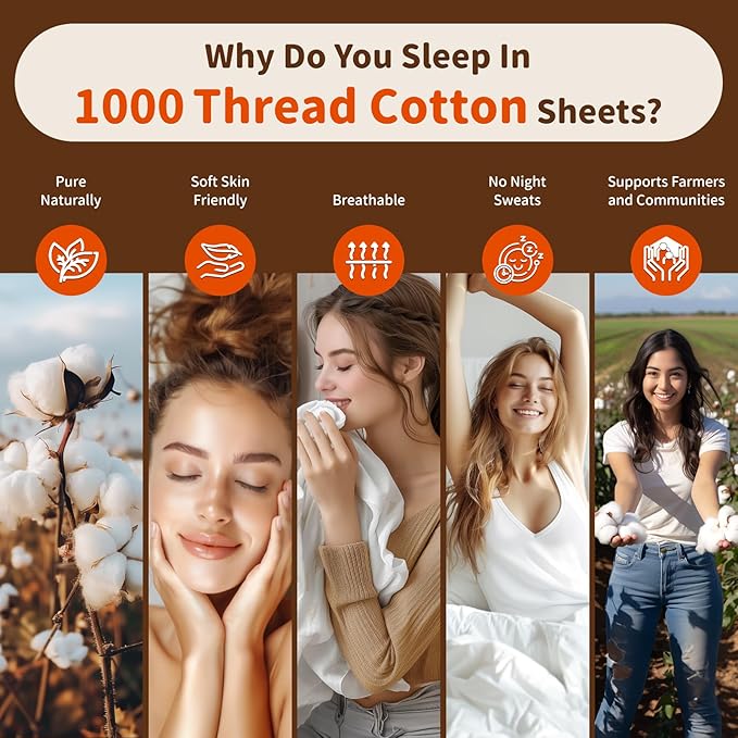 LBRO2M 1000 Thread Count 100% Egyptian Cotton Sheets Set Twin, 3 Piece Sets Bed Sheet Deep Pocket Sheet Set 16" Soft Comfortable All Season (Twin, White)