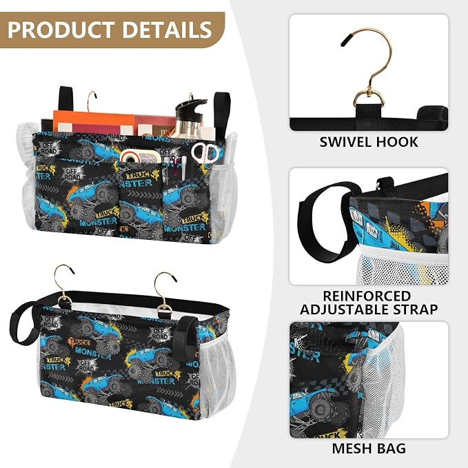 Monster Truck tag8 Bedside Caddy Storage Bag Bedside Organizer - Image 5