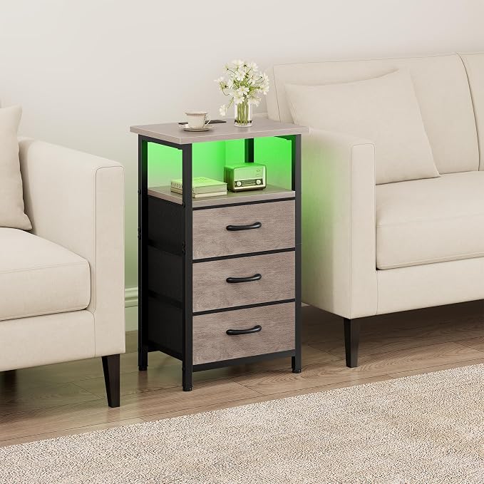Night Stand with Charging Station, LED Nightstand - Image 6
