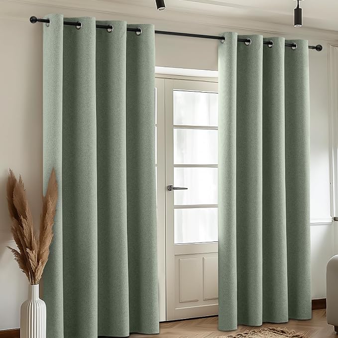 COSVIYA 100% Blackout Sage Green Linen Curtains & Drapes 90 Inch Length | Light - Image 8
