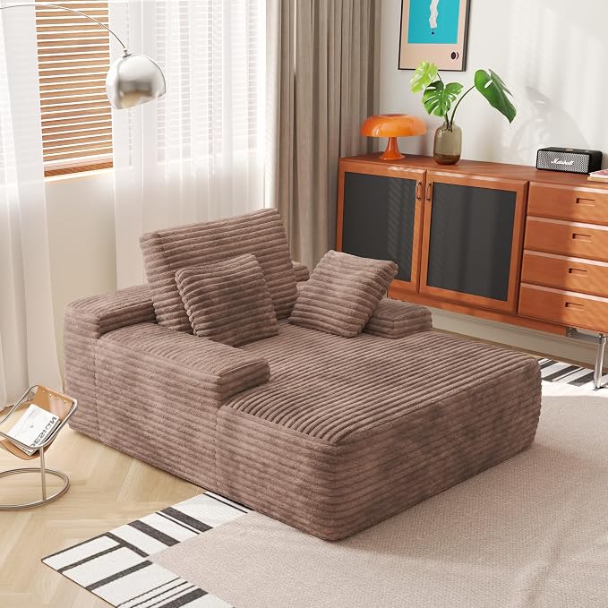 Oversized Chaise Lounge Chair Indoor, Plush Corduroy Boneless Sofa Bed - Image 3