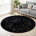 Black Round Fluffy Rug 6ft Plush Fuzzy Shaggy Carpet | Soft Rugs by Unknown