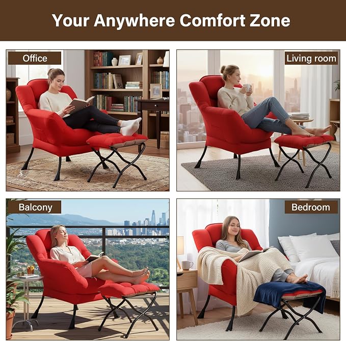 Welnow Lazy Chair with Ottoman, Reading Chair with Footrest, Foldable Footrest - Image 7