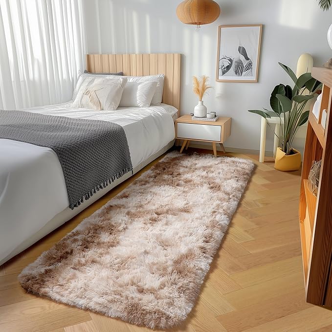 Runner Rugs for Bedroom Living Room, Tie-Dyed Beige 2x6 Bedside Hallway Fluffy - Image 4