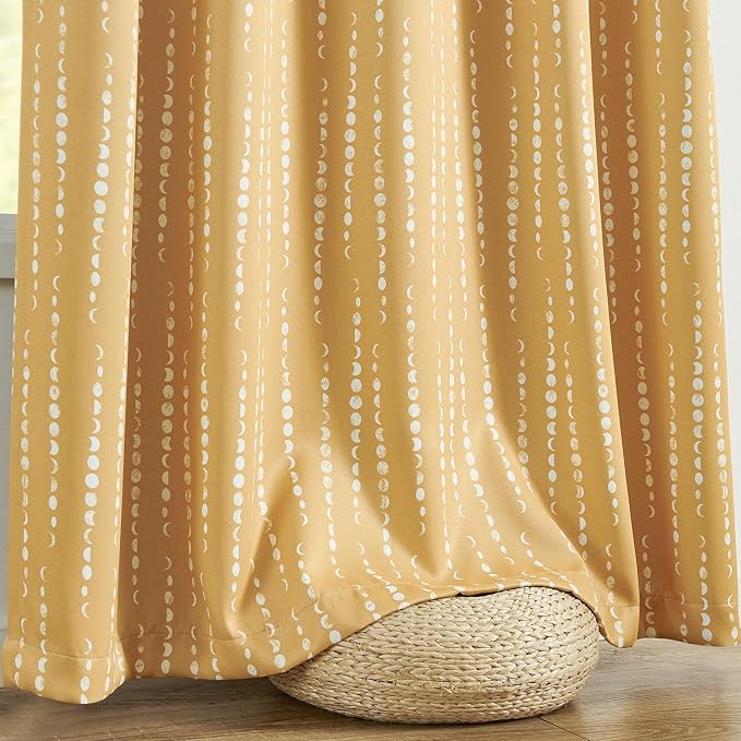 jinchan Boho Blackout Curtains 63 Inch Length Moon Phase Printed Drapes | - Image 9