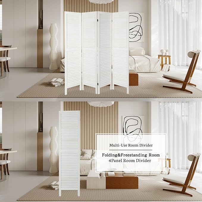 4 Panel Room Divider, Freestanding Wooden Privacy Screen | Solid paulownia wood - Image 6