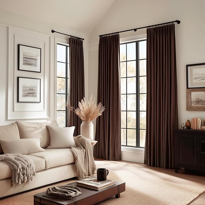 108 Inch Long Brown Velvet Blackout Curtains - Image 6