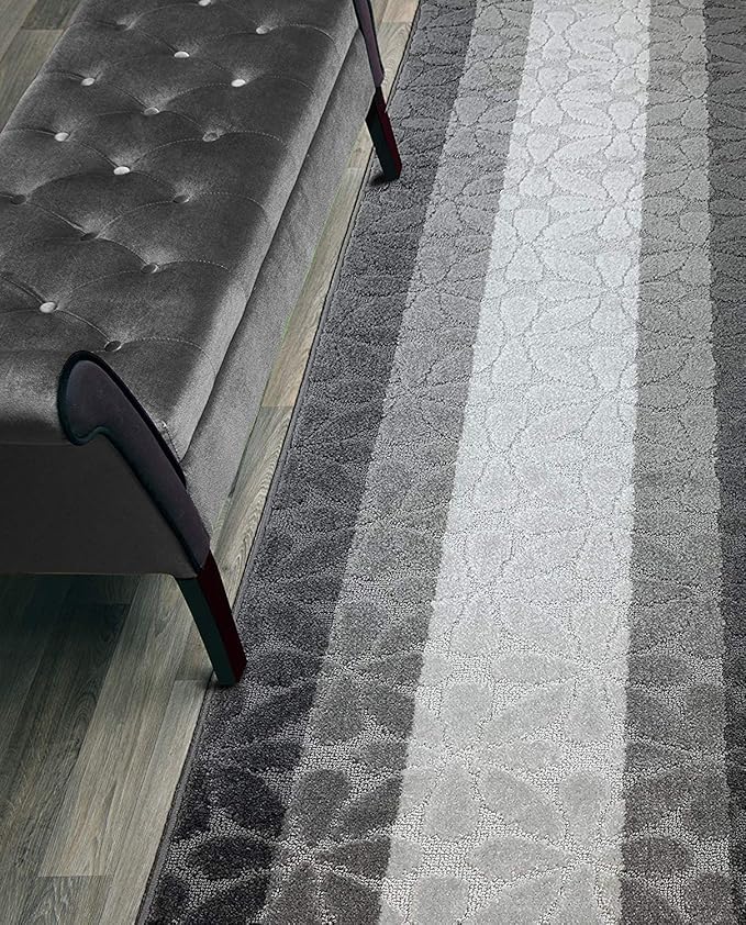Custom Length Hallway Runner Rug,Slip Resistant,Flower Grey, 26 Inch X 18 feet, Sold and Priced Per Foot