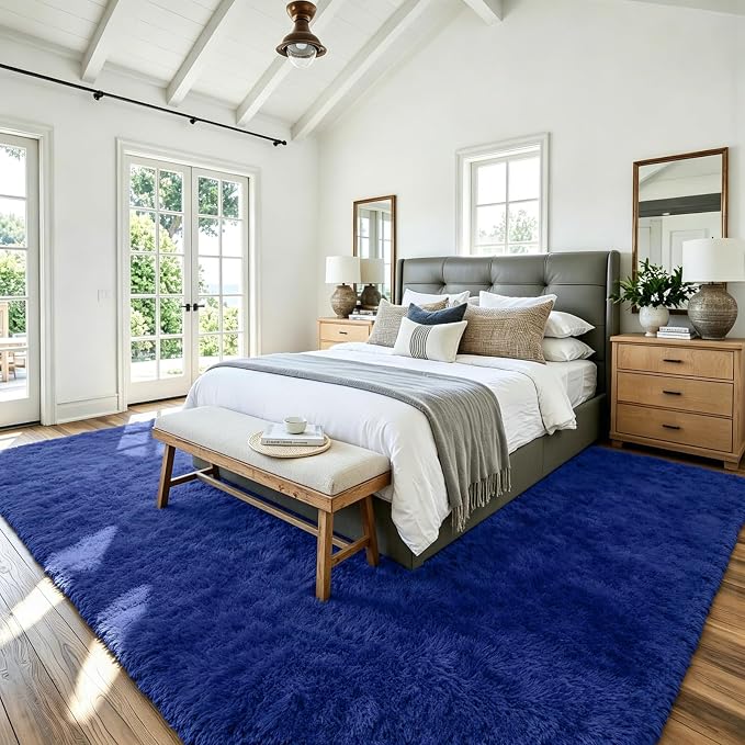 8x10 Fluffy Area Rug for Living Room: Soft Non-Slip Blue Bedroom Carpet | Ultra - Image 3