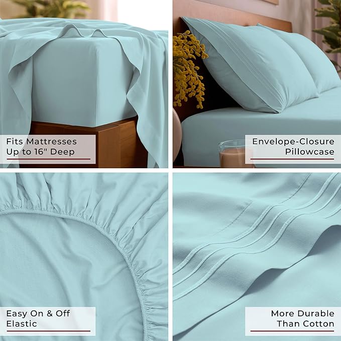 Mellanni California King Sheet Set - 6-Piece Iconic Collection Bedding, (Including 4 Pillowcases), 16-Inch Deep Pocket, Easy Care, Extra Soft, Cooling Sheets, Brushed Microfiber - Aqua