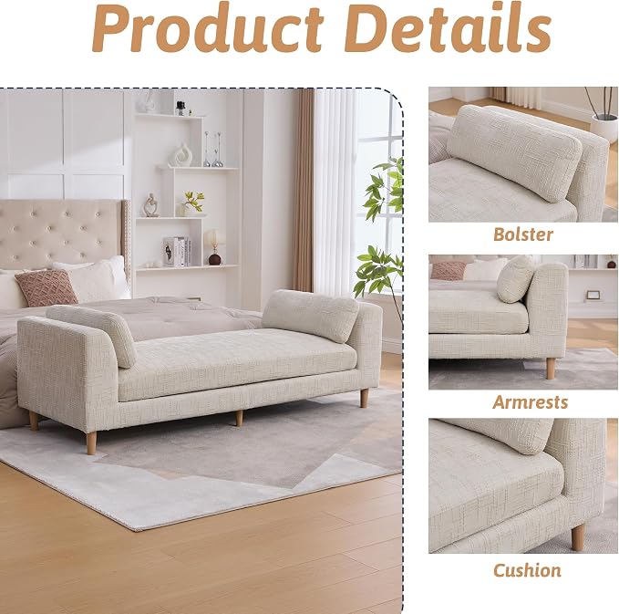 Beige King Size End of Bed Bench, 83 Inch Long Bench - Image 3