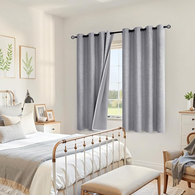 YoungsTex Grey Linen Blackout Curtains 63 Inches Long - Image 3