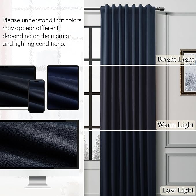 Navy Blue 100% Blackout Linen Curtains - Image 9