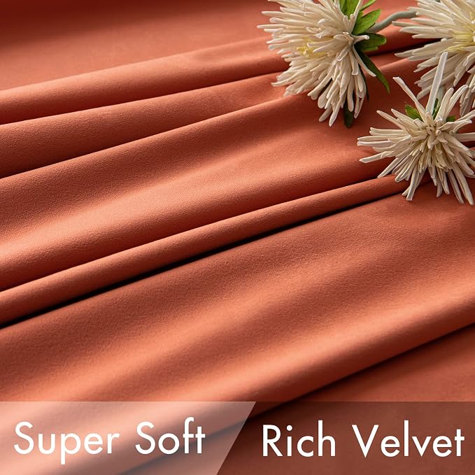 MIULEE Velvet Blackout Curtains 52x108 inches 2 Panels Burnt Orange | Luxury - Image 4