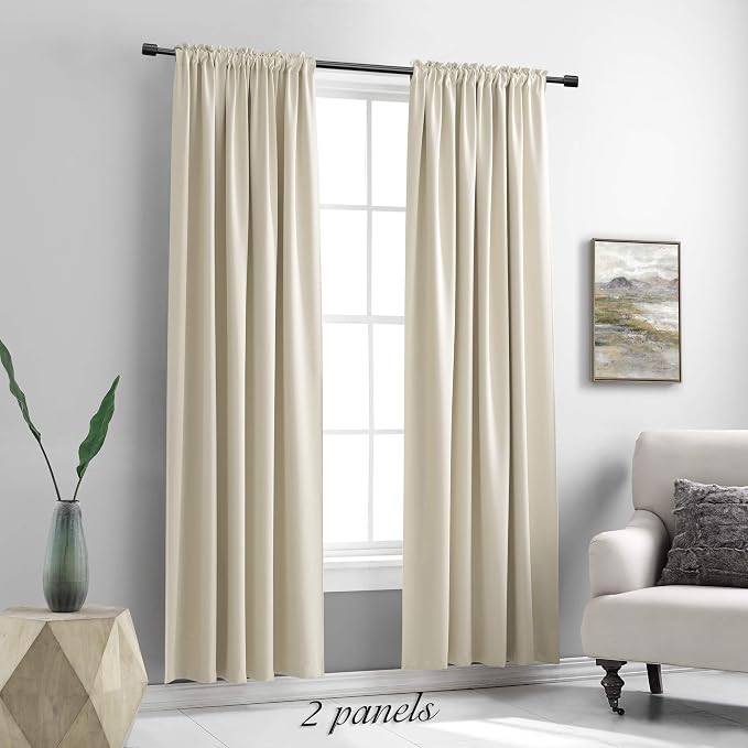 2 Panels 84 inch Length Cream Beige Blackout Curtain Panels - Image 2