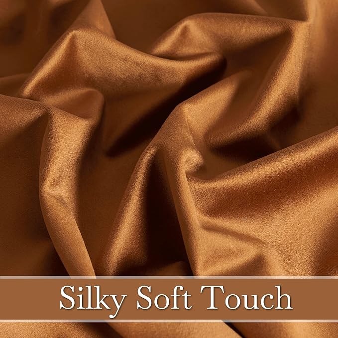 RYB HOME Fall Curtains Burnt Orange Velvet Curtains, Light Blocking, Thermal - Image 6