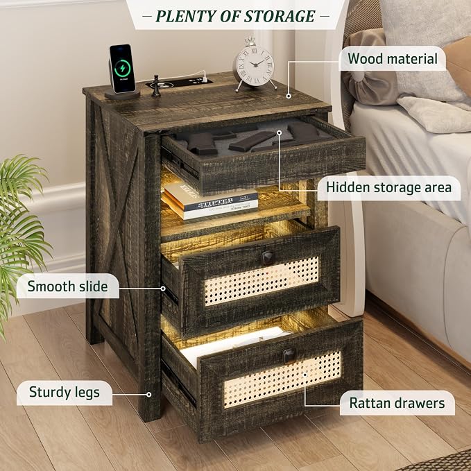 LED Night Stands Set of 2 with Charging Station | Hidden Gun Drawers, LED Human - Image 6