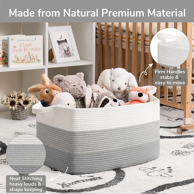 Goodpick Large Woven Rope Blanket Basket, Light Gray | 21.6'' x 14.9'' x 11.8'' - Image 6