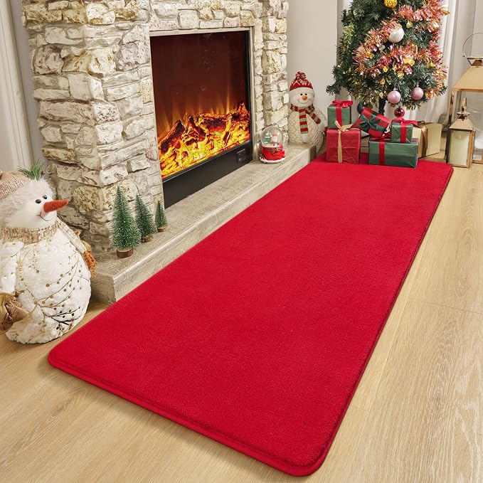 Modern Soft Hallway Runner Rug, 2x6 Feet Red Washable Runner Rugs | Fluffy - Image 4