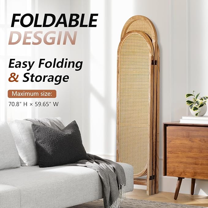 3 Panel Rattan Room Divider Screen, Boho Folding Privacy Screen | Decorative - Image 5