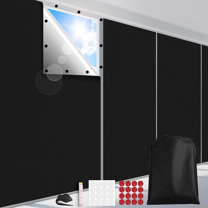 FADOTY 100% Blackout Curtains, No Drill, Sun Heat Light Blocker by FADOTY