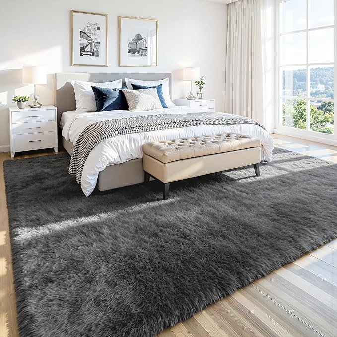 8x10 Fluffy Area Rug for Living Room: Soft Non-Slip Grey Bedroom Carpet | Ultra - Image 2