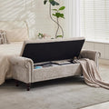 SOFTHION 67" Storage Bench for Bedroom, Chenille Upholstered, Light Brown | by SofthionDesign