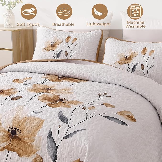 Mybedsoul King Size Quilt Set Brown, Reversible Polyester Coverlet Set - Image 7