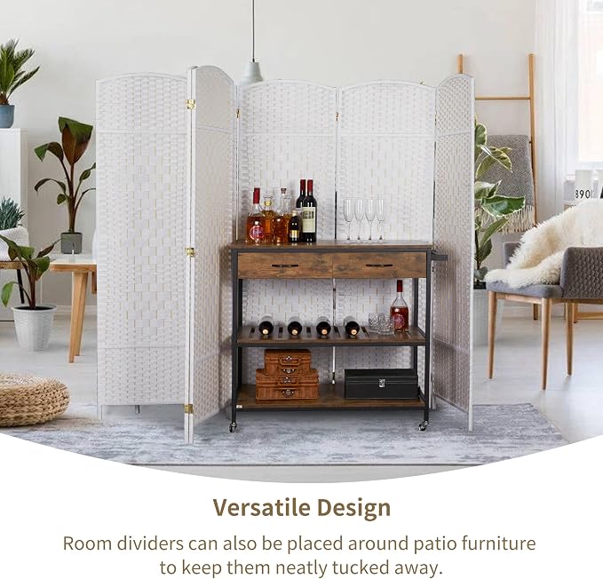 8 Panel Room Divider, 6 FT Wide Folding Screen Room Divider, Off White | Double - Image 8