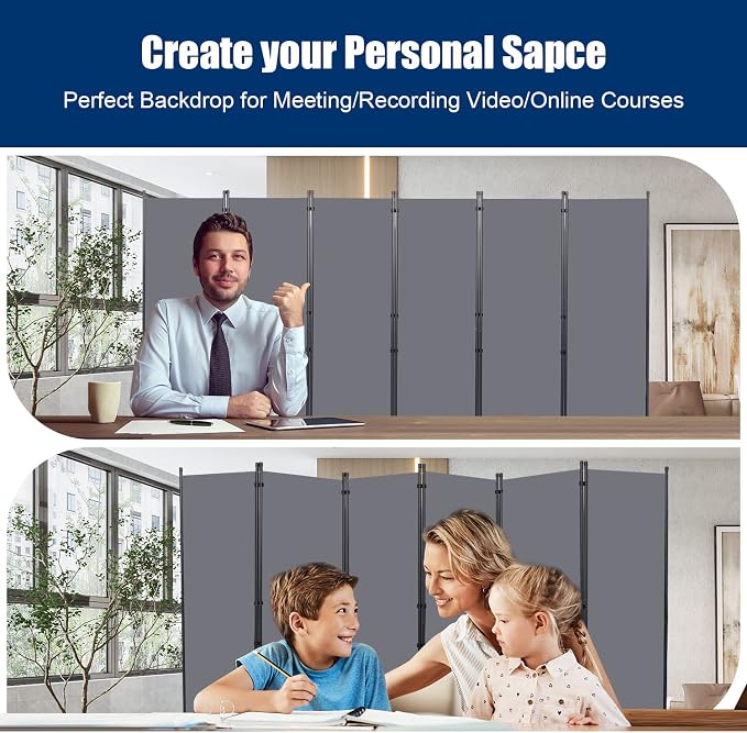 Room Divider 6 Panel-132''Wide, 6FT Room Dividers and Folding Privacy Screen | - Image 7
