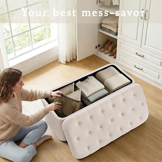 Storage Ottoman Bench, End of Bed Bench, 39.8 x 18.1 x 17.7 Inches Pouf Ottoman - Image 8